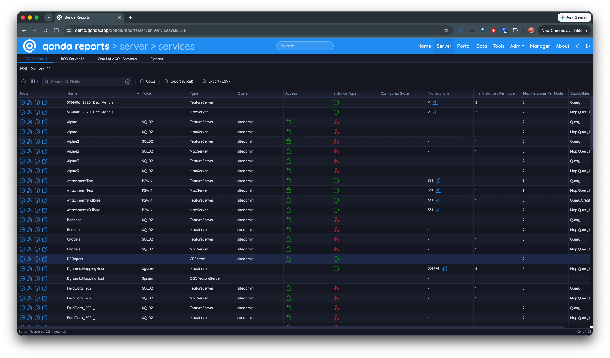 Server services data grid